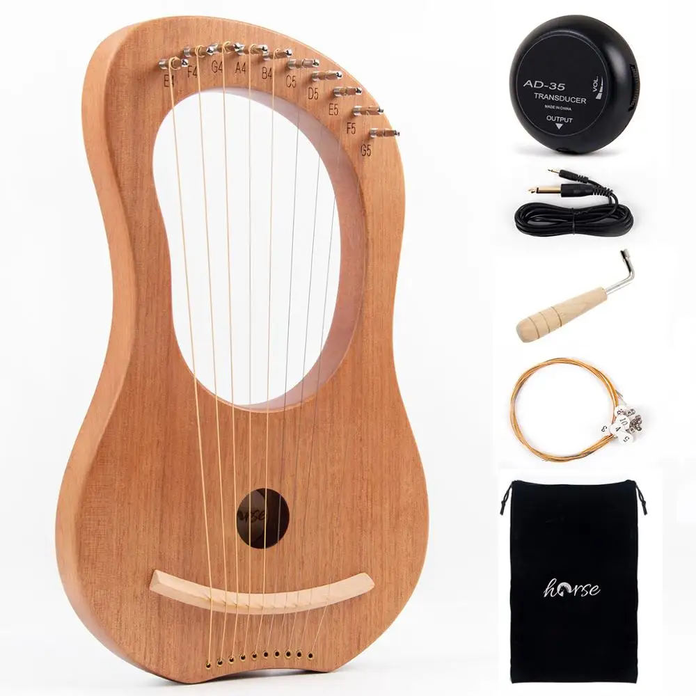 Horse Lyre Harp 10 String Solid Mahogany Portable Small Harp String Instrument w/ Tuning Wrench Bag Spare String Pickup
Horse Lyre Harp 10 String Solid Mahogany Portable Small Harp String Instrument w/ Tuning Wrench Bag Spare String Pickup