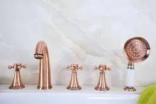 Antique Red Copper Brass Widespread Three Handles Deck Mounted 5 Holes Bathroom Tub Faucet Mixer Tap With Handshower mtf206
Antique Red Copper Brass Widespread Three Handles Deck Mounted 5 Holes Bathroom Tub Faucet Mixer Tap With Handshower mtf206