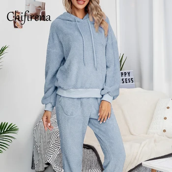 Chifirena Winter Solid Fleece Women Pajamas Homewear Long Sleeve Drawstring Tops Long Pants 2 Piece Set Sleepwear Nightclothes
Chifirena Winter Solid Fleece Women Pajamas Homewear Long Sleeve Drawstring Tops Long Pants 2 Piece Set Sleepwear Nightclothes