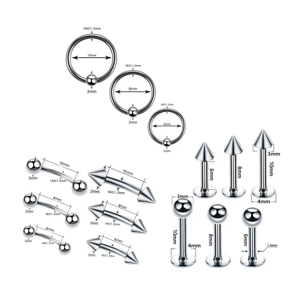 40 Set Stainless Steel Nose Ring Lip Tongue Eyebrow Tragus Belly Rings Screw Barbells Ear Piercing 16G for Women Men 40 Set Stainless Steel Nose Ring Lip Tongue Eyebrow Tragus Belly Rings Screw Barbells Ear Piercing 16G for Women Men