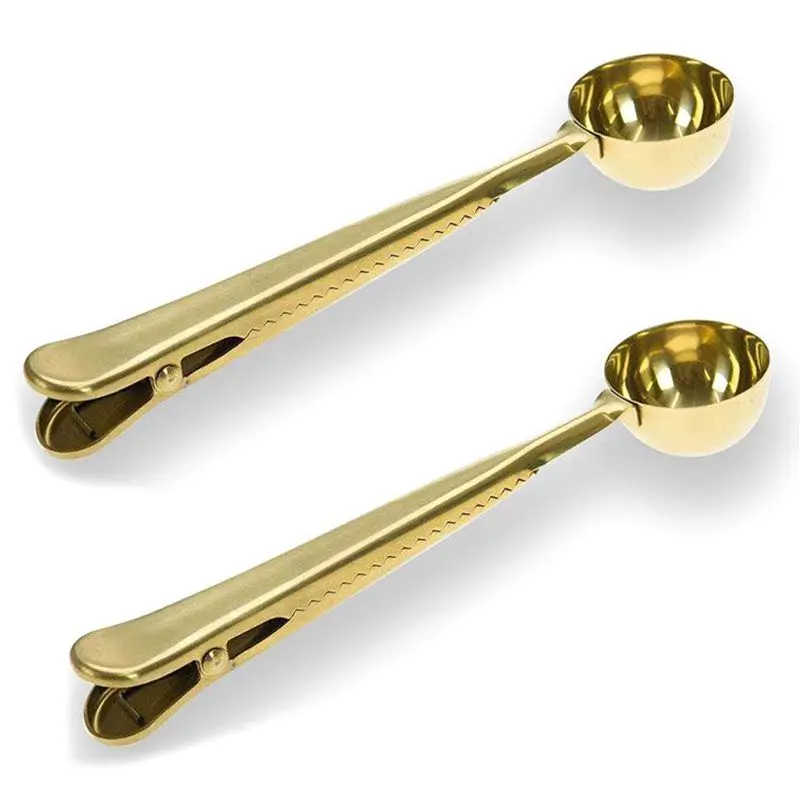 Gold Stainless Steel Coffee Scoop with Bag Seal Clip for Coffee, Milk Powder, Tea, Oatmeal (2 Pack) 
Gold Stainless Steel Coffee Scoop with Bag Seal Clip for Coffee, Milk Powder, Tea, Oatmeal (2 Pack)