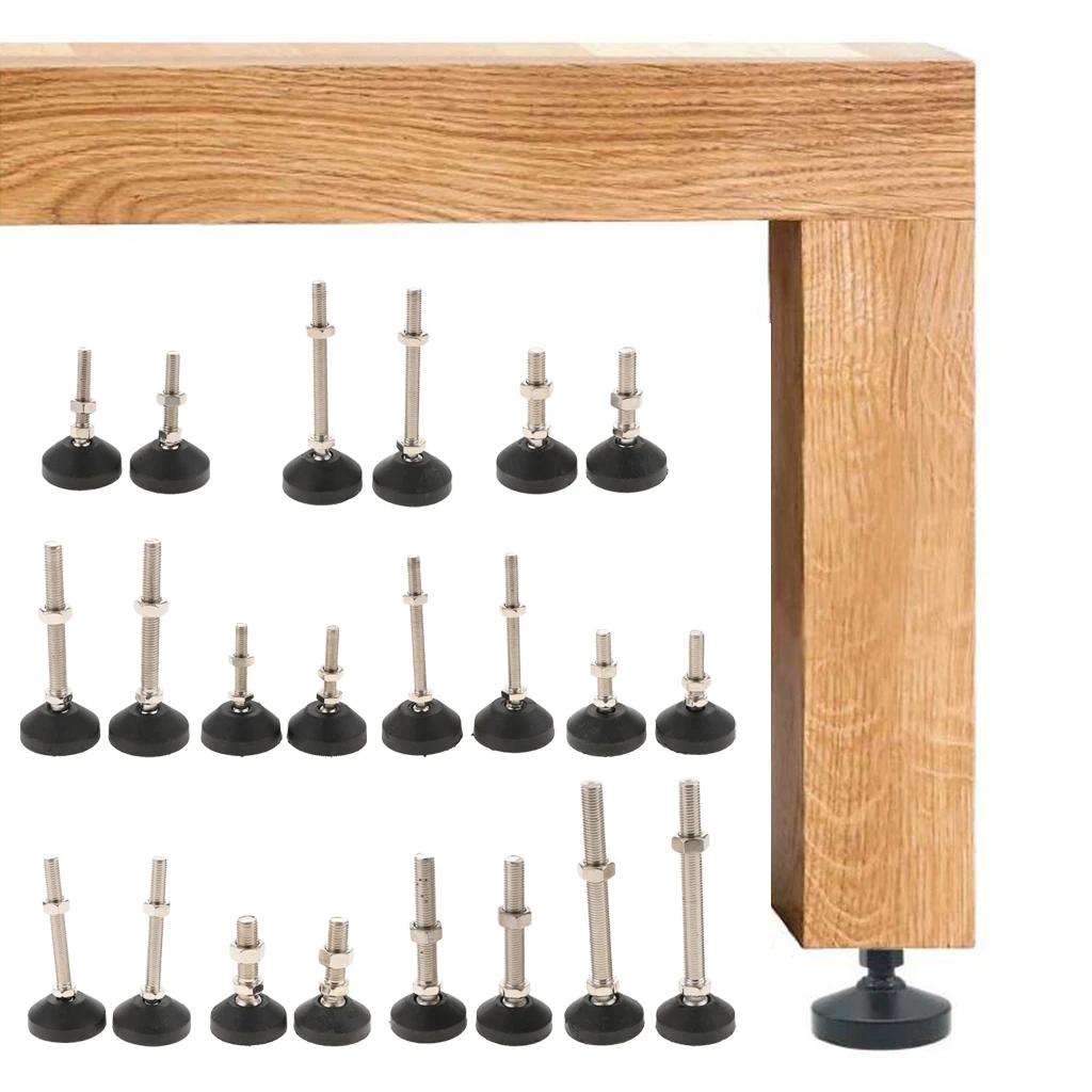 Pack 2 Carbon Steel Furniture Levelers Adjustable Levelling Feet Glides for Table, Chair, Workbench (Base Plate in Rubber) Pack 2 Carbon Steel Furniture Levelers Adjustable Levelling Feet Glides for Table, Chair, Workbench (Base Plate in Rubber)
