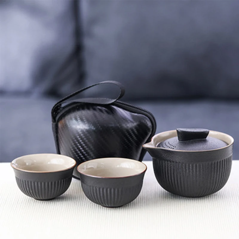 

Китайская керамическая черная керамика, один чайник и две чашки, портативный дорожный чайный набор кунг-фу, деловой подарок, чайный набор, чайная утварь