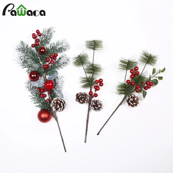

2pcs Artificial Christmas Pine Sticks Red Berry Stems Artificial Pine Picks Ornaments Christmas Tree Decorations Holiday Decor