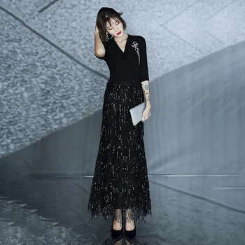 Bling Sequins Chinese Dress V-neck Sexy Qipao Tassel Black Women Party Gown Oversize Prom Vestidos De Festa Long Slim Cheongsam
Bling Sequins Chinese Dress V-neck Sexy Qipao Tassel Black Women Party Gown Oversize Prom Vestidos De Festa Long Slim Cheongsam