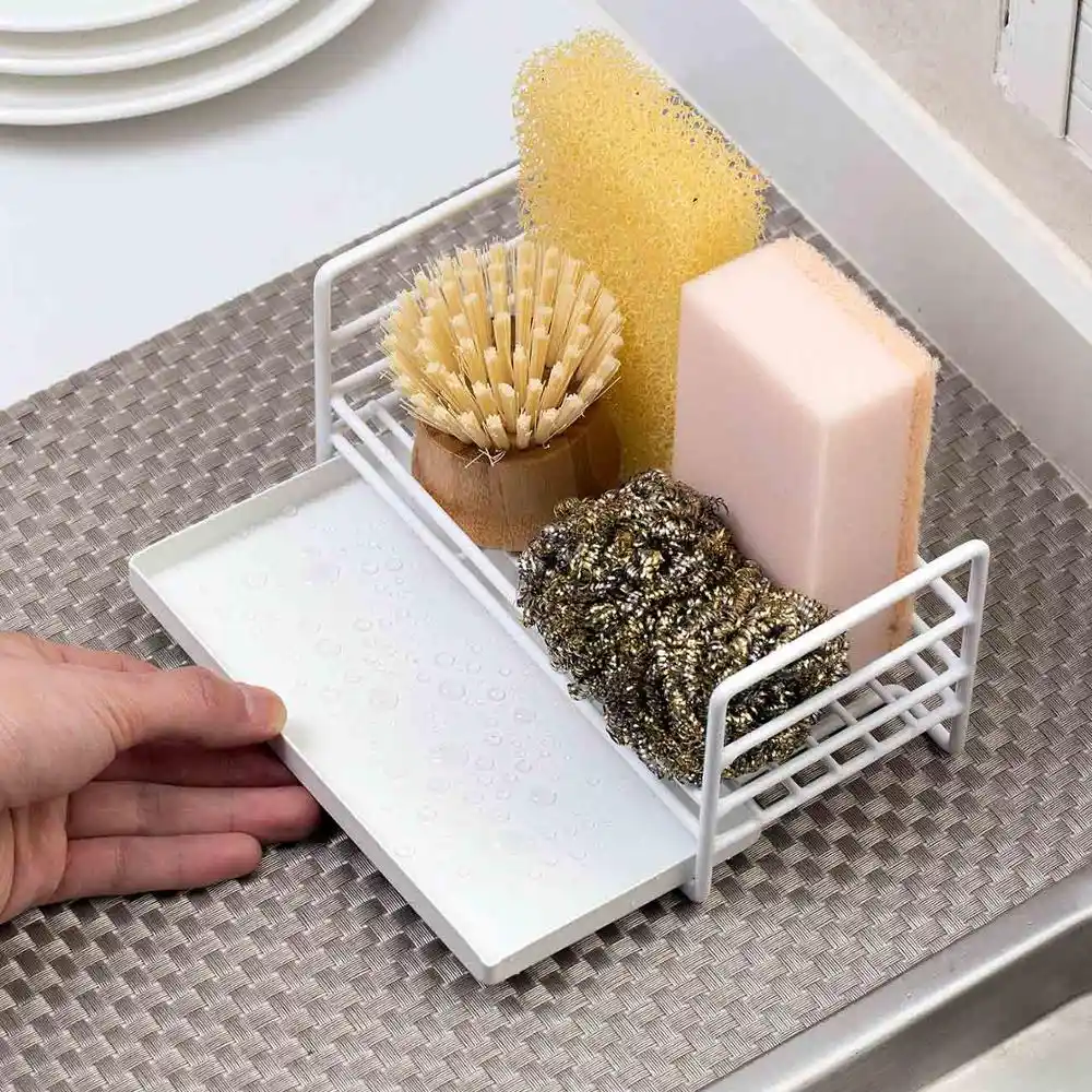 iron sponge holder kitchen sink organizer with tray sponge