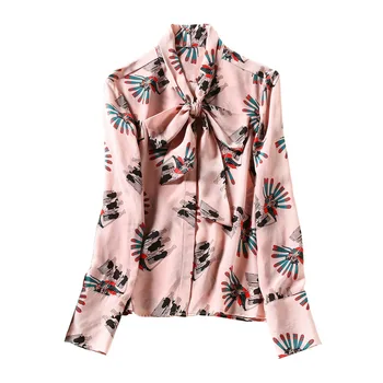 Print Silk Blouse Women 2020 Spring Summer Classy Fashion 100% Natural Silk Stand Collar Bow Long Sleeved Loose Pink Women Tops
Print Silk Blouse Women 2020 Spring Summer Classy Fashion 100% Natural Silk Stand Collar Bow Long Sleeved Loose Pink Women Tops