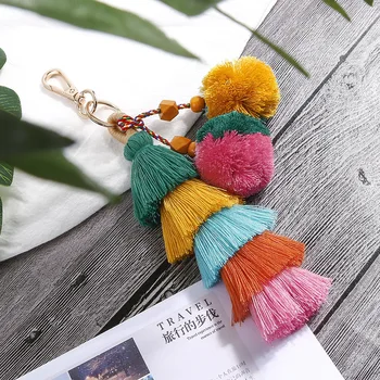 

Artilady Hawaii Tassel Keychains for Women Boho key Holder Keyring Macrame Bag Charm Jewelry Gift for Friends Drop Shipping