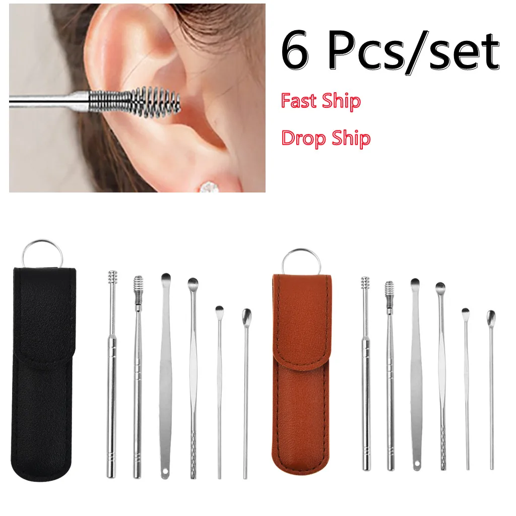

6pcs Ear Pick Cleaning Ear Cleaner Wax Removal Tool Earpick Sticks Earwax Remover Curette Ear Cleanser Spoon Ear Care Earpick