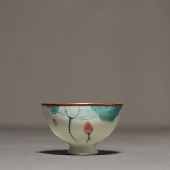 

45ml Hand Painted Lotus Flower Teacup Ceramic Porcelain Small Tea Cup Kung Fu Tea Set Master Cups Tea Bowl Drinkware Teacups Art