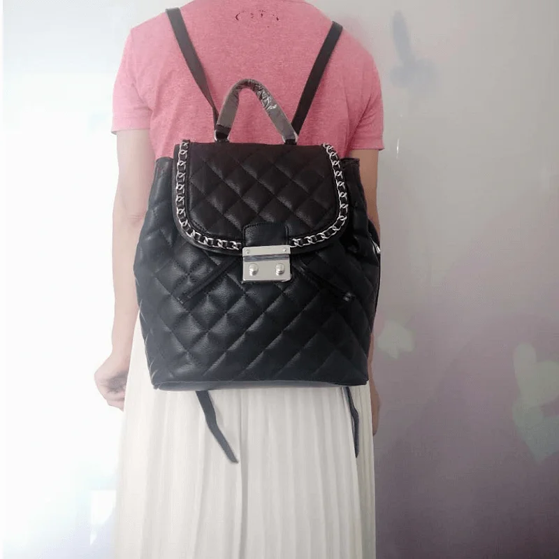 Caker Women Leather Drawstring Backpack Diamond Lattice Plaid Black Large Chain School Bags Travel Backpack
Caker Women Leather Drawstring Backpack Diamond Lattice Plaid Black Large Chain School Bags Travel Backpack