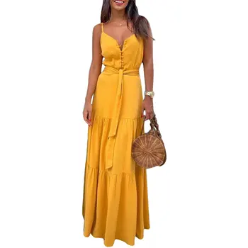 Womens Maxi Dresses Beach Sashed Buttons V Neck A-Line Sleeveless Tunic Shirt Summer Dress Long Vacation Boho Dress Women
Womens Maxi Dresses Beach Sashed Buttons V Neck A-Line Sleeveless Tunic Shirt Summer Dress Long Vacation Boho Dress Women