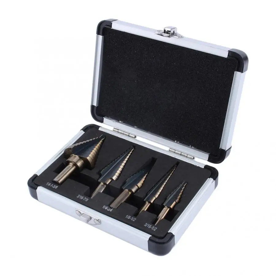 High Quality 5Pcs HSS Step Drill Bits Titanium Cone Drilling Bit Tool Set Hole Cutter w/ Case Hole Saw Tools Domestic Delivery
High Quality 5Pcs HSS Step Drill Bits Titanium Cone Drilling Bit Tool Set Hole Cutter w/ Case Hole Saw Tools Domestic Delivery