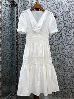 100%Cotton Summer Dress 2020 Fashion Style Ladies V-Neck Pleated Patchwork Short Sleeve Mid-Calf Length Casual Green White Dress 
100%Cotton Summer Dress 2020 Fashion Style Ladies V-Neck Pleated Patchwork Short Sleeve Mid-Calf Length Casual Green White Dress