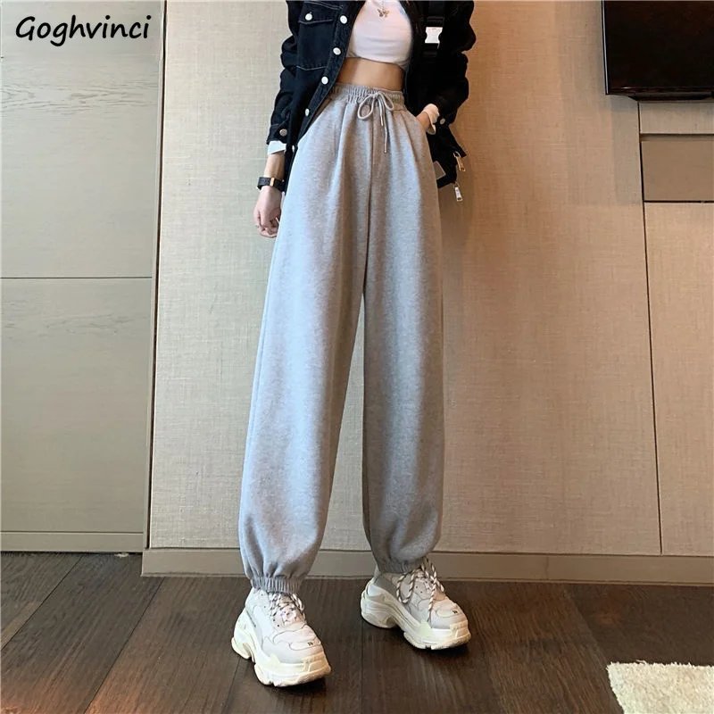 

Casual Pants Women Spring Comfort Drawstring High Waist Loose Preppy Streetwear Teen All Match Simple Ulzzang Basic Femme Chic