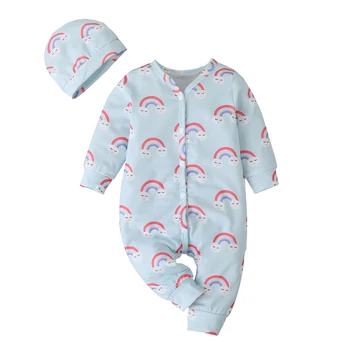 Newborn Baby Rainbow Print Romper+Hat Infant Long Sleeve Button Front Jumpsuit Toddler Kids Button-up Outfit for Winter Fall
Newborn Baby Rainbow Print Romper+Hat Infant Long Sleeve Button Front Jumpsuit Toddler Kids Button-up Outfit for Winter Fall