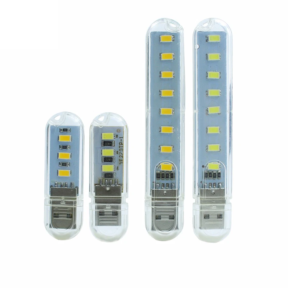 

USB LED Book Lights, Night Light, 1LEDs, 3LEDs, 8LEDs, SMD 5730 LED Bulb, 5V Power Input White, 5000-6500K, Warm White, 5 Pcs