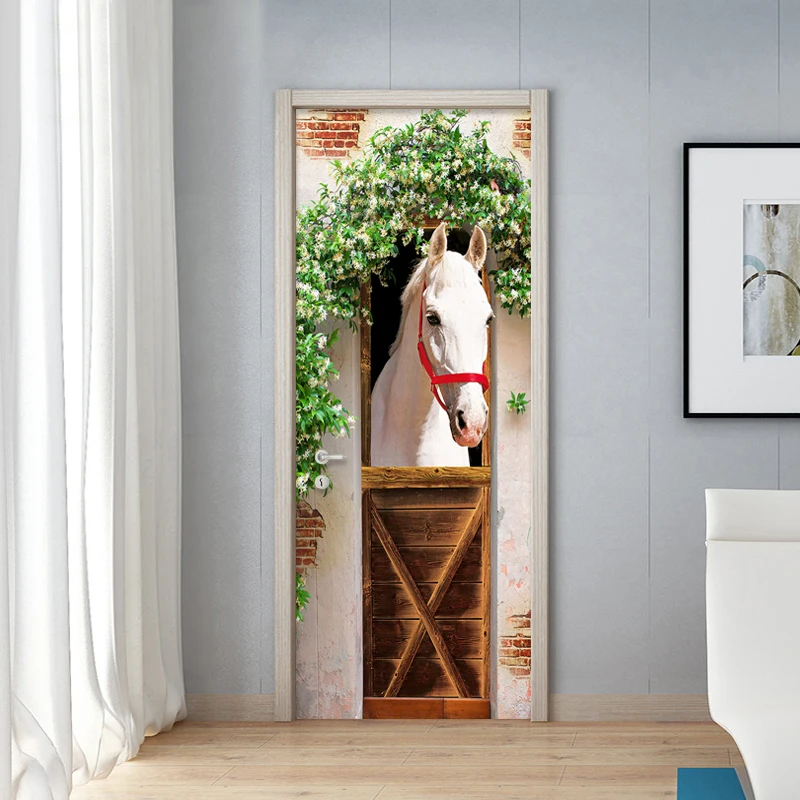 Современные креативные 3D обои на дверь Белая лошадь гостиная спальня настенный