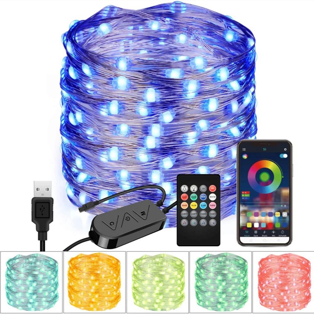 New Led String Light RGB Bluetooth App Control 2m 5m 10m 20m USB Powered Fairy Lights Garland Xmas Wedding Party Decoration
New Led String Light RGB Bluetooth App Control 2m 5m 10m 20m USB Powered Fairy Lights Garland Xmas Wedding Party Decoration