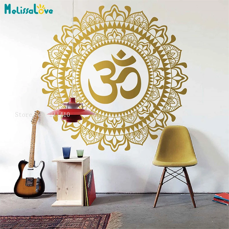 Om Мандала Цветок Наклейка на стену искусство индийский домашний декор йога офис