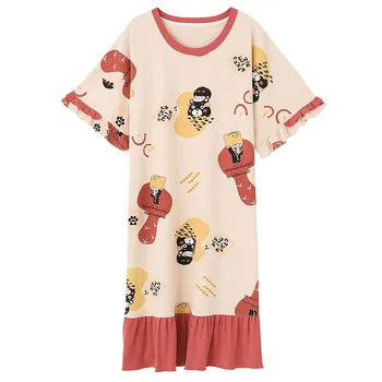 Summer M-4XL 5XL Women's Cotton Cartoon Print O-neck Night Dress Short Sleeve Sweet Nightie Home Clothes Spring Sleepwear Female
Summer M-4XL 5XL Women's Cotton Cartoon Print O-neck Night Dress Short Sleeve Sweet Nightie Home Clothes Spring Sleepwear Female