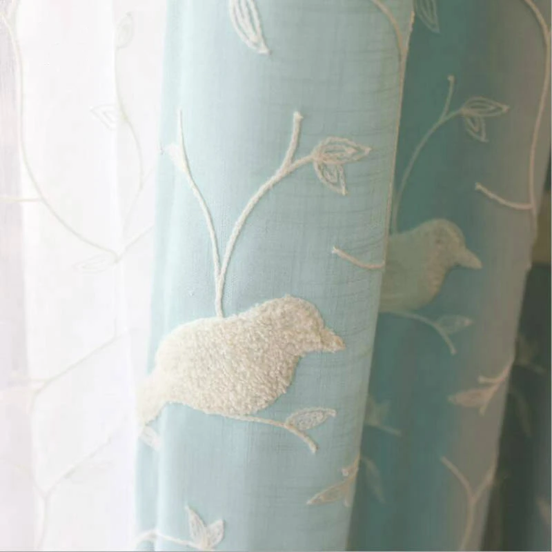 Очаровательные расшитой птицами ткани занавески полиэстер хлопок дети мальчики
