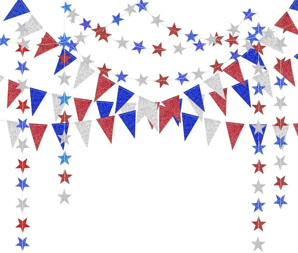 4th Fourth of July Glitter Red Blue Silver White Star Triangle Garland Banner For USA America Independence Day Celebration Decor
4th Fourth of July Glitter Red Blue Silver White Star Triangle Garland Banner For USA America Independence Day Celebration Decor