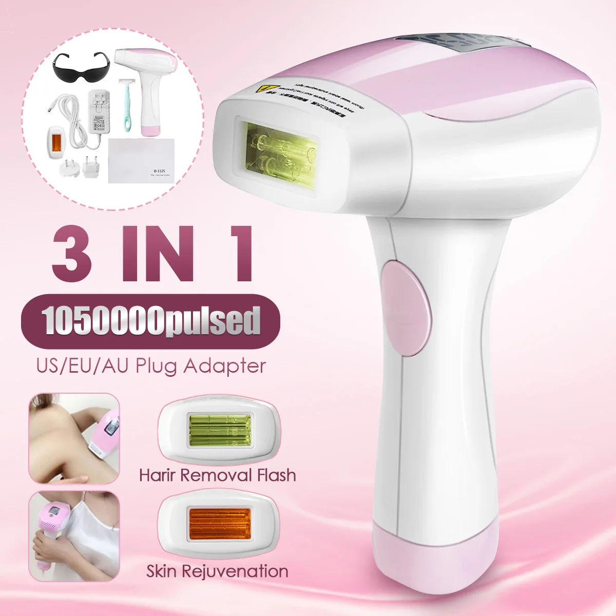 3in1 1050000 pulsed IPL Laser Hair Removal Device LED Screen Permanent Hair Removal Laser Epilator Armpit Hair Removal Machine
3in1 1050000 pulsed IPL Laser Hair Removal Device LED Screen Permanent Hair Removal Laser Epilator Armpit Hair Removal Machine