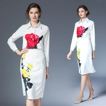 2020 spring women's fashion peony flower printed white shirt + long high pockets hip pencil skirts two-piece sets OL suits
2020 spring women's fashion peony flower printed white shirt + long high pockets hip pencil skirts two-piece sets OL suits