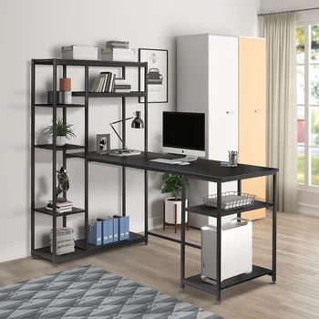 Office Computer Desk With Multiple Storage Shelves Modern Large Home Office Desk Office Furniture With Bookshelf Storage Space
Office Computer Desk With Multiple Storage Shelves Modern Large Home Office Desk Office Furniture With Bookshelf Storage Space
