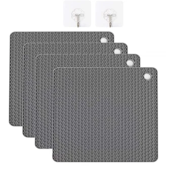 Trivet Mats/Hot Pads,Set of 4 Silicone Trivet Mat Heat Resistant Multi-Purpose Pot Holders Hot Pads,2 Pcs Hooks As Bonus
Trivet Mats/Hot Pads,Set of 4 Silicone Trivet Mat Heat Resistant Multi-Purpose Pot Holders Hot Pads,2 Pcs Hooks As Bonus