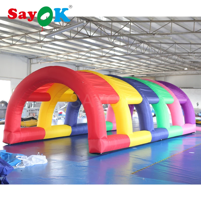 

8x2.5x2mH Inflatable Rainbow Tunnel Tent Car Tunnel Colorful Inflatable Exhibition Structure Arch Tent for Party, Advertising