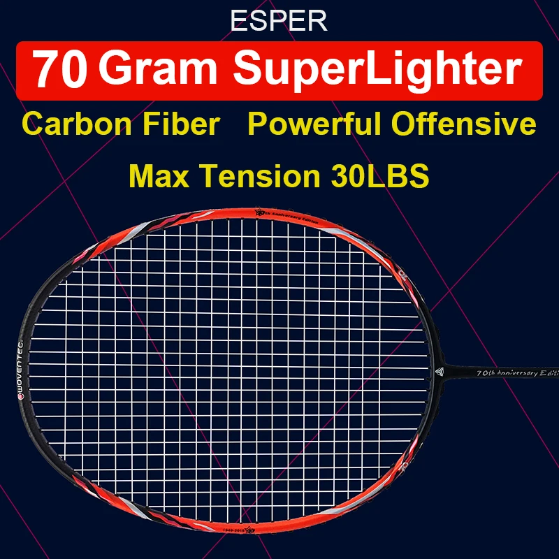 ESPER 70Gram Badminton Racket Carbon Fiber Lightweight Racquet Graphite Professional Offensive With String Bag Shuttlecocks
ESPER 70Gram Badminton Racket Carbon Fiber Lightweight Racquet Graphite Professional Offensive With String Bag Shuttlecocks