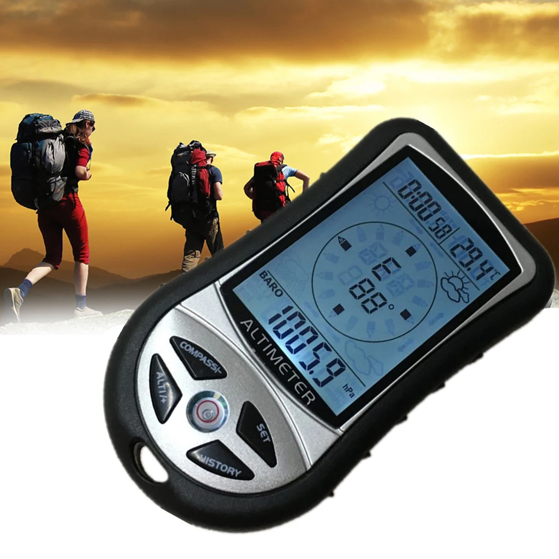 ABS LCD Digital Altimeter Barometer Thermometer Weather Forecast History Clock Calendar Compass for Hiking Hunting 8 In 1
ABS LCD Digital Altimeter Barometer Thermometer Weather Forecast History Clock Calendar Compass for Hiking Hunting 8 In 1