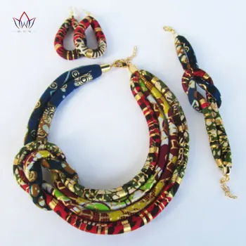 

BRW 2020 Afrocentric Necklace Asymmetric Necklace Ankara Fabric Set Side Knot Necklace,Bracelet And Earrings 3 Pieces WYB203