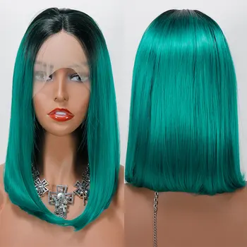 Bombshell Black Roots Ombre Green Short Straight Bob Synthetic Lace Front Wig Heat Resistant Fiber Hair Middle Parting For Women
Bombshell Black Roots Ombre Green Short Straight Bob Synthetic Lace Front Wig Heat Resistant Fiber Hair Middle Parting For Women