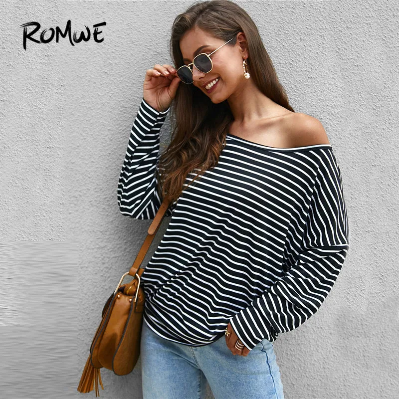 ROMWE Asymmetrical Neck Striped T Shirts Women Fall 2019 Clothing Loose Casual Stretchy Long Sleeve Tshirt Ulzzang Ladies Tops 
ROMWE Asymmetrical Neck Striped T Shirts Women Fall 2019 Clothing Loose Casual Stretchy Long Sleeve Tshirt Ulzzang Ladies Tops