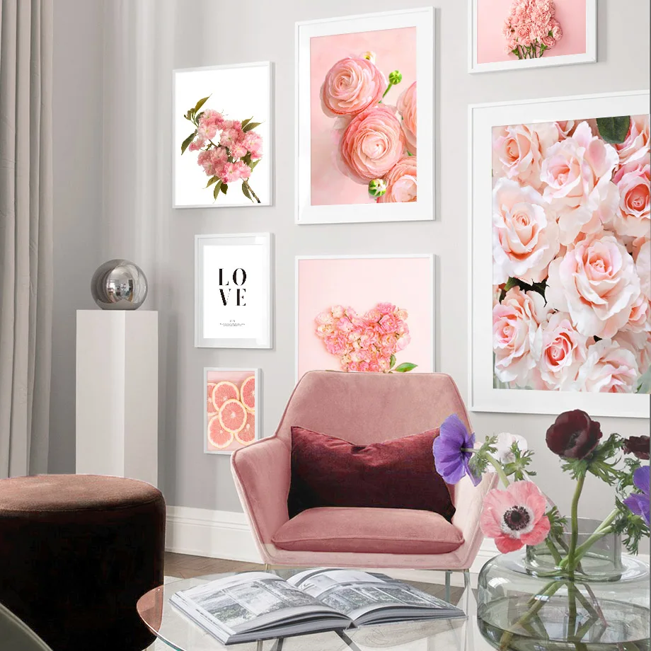 Pink Rose Orange Petal Quote Love Wall Art Canvas Painting Nordic Posters And Prints Wall Pictures For Living Room Bedroom Decor