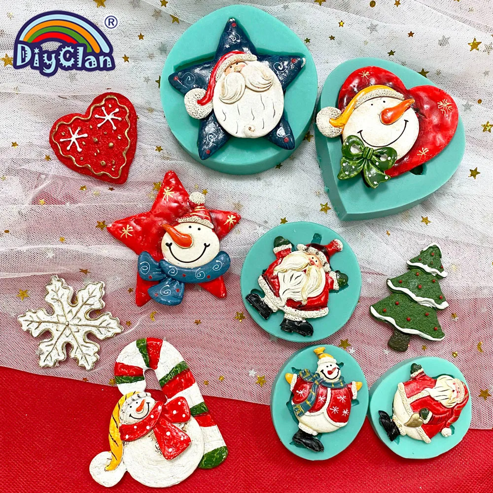 

3D Christmas Silicone Fondant Chocolate Molds For Cake Decoration Santa Claus Sugar Craft Cupcake Xmas Tree Snow Baking Tools