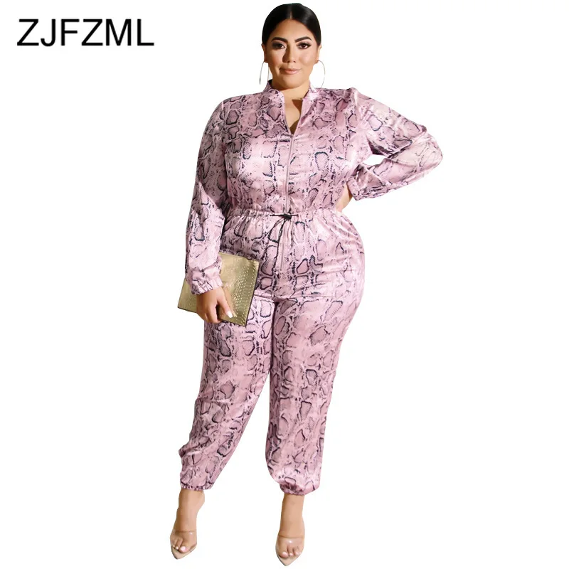 Snake Skin Print Sexy Plus Size Jumpsuit Women Zipper Up Long Sleeve One Piece Overall Vintage Elastic Waist Full Length Romper
Snake Skin Print Sexy Plus Size Jumpsuit Women Zipper Up Long Sleeve One Piece Overall Vintage Elastic Waist Full Length Romper