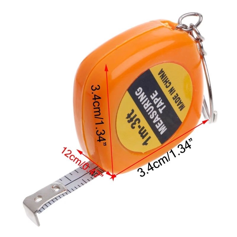 

77JA Easy Retractable Ruler Tape Measure Mini Portable Pull Ruler Keychain 1m/3ft