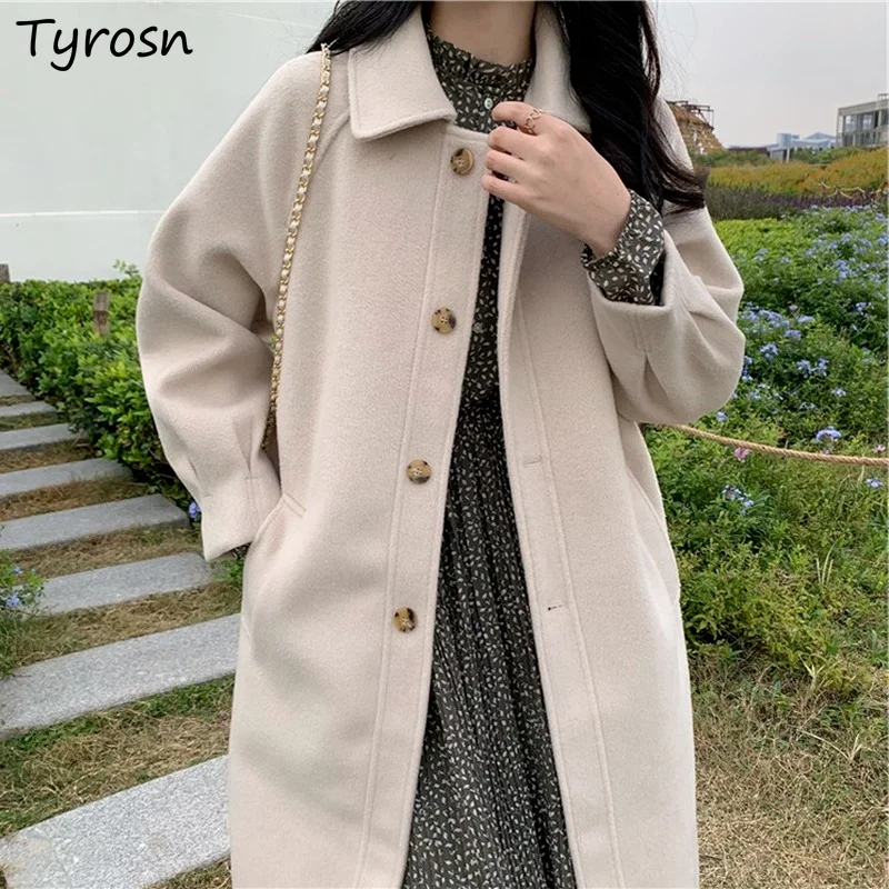 Women Wool Blends Coats Single Breasted Solid Thickening Turn-down Collar Ulzzang Fashion Streetwear Warm All-match Casual Loose
Women Wool Blends Coats Single Breasted Solid Thickening Turn-down Collar Ulzzang Fashion Streetwear Warm All-match Casual Loose