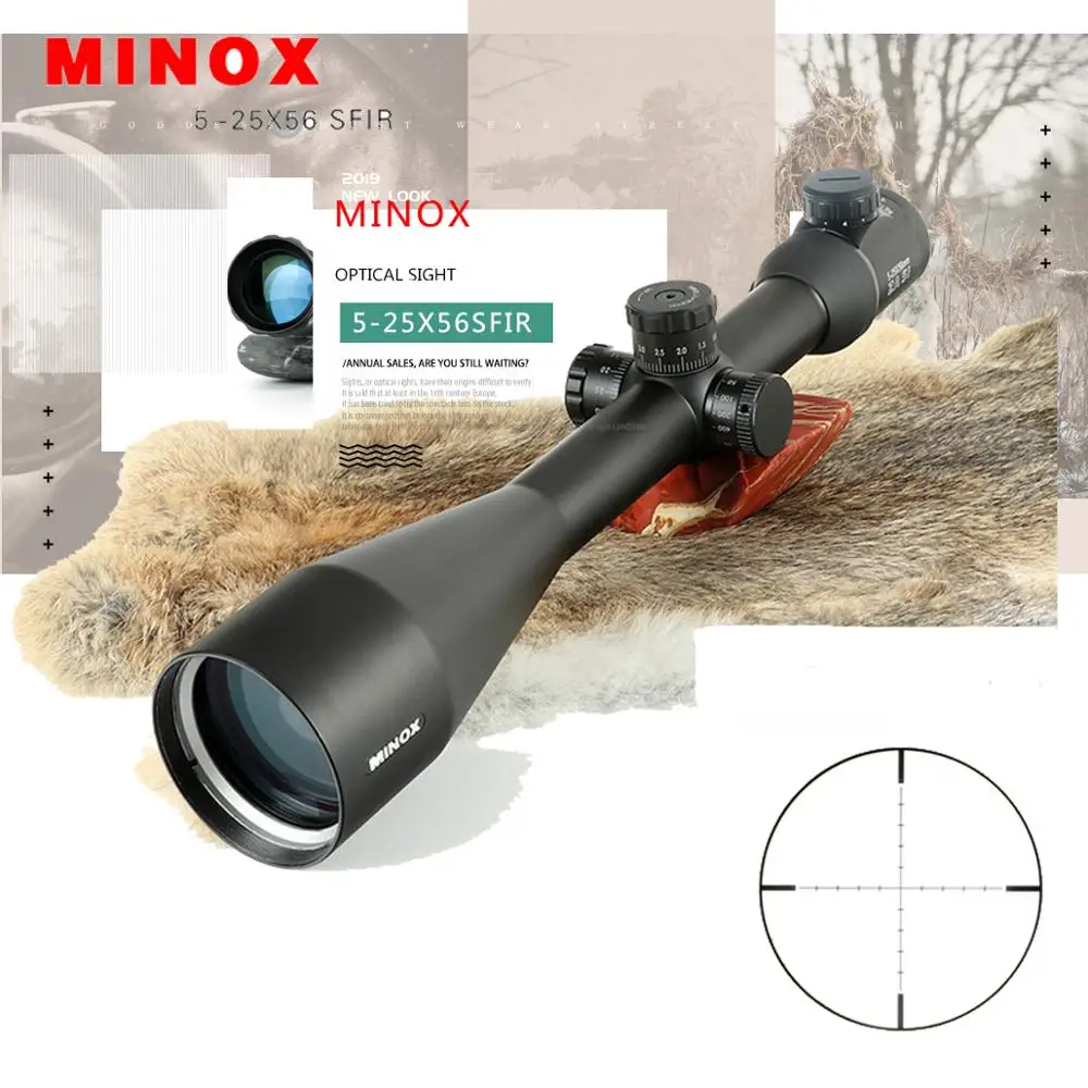 MINOX 5-25X56SFIR Tactical Riflescope Red Illuminated Rifle Scope Sniper Optic Sight Hunting Scopes for Rifle for Airgun
MINOX 5-25X56SFIR Tactical Riflescope Red Illuminated Rifle Scope Sniper Optic Sight Hunting Scopes for Rifle for Airgun