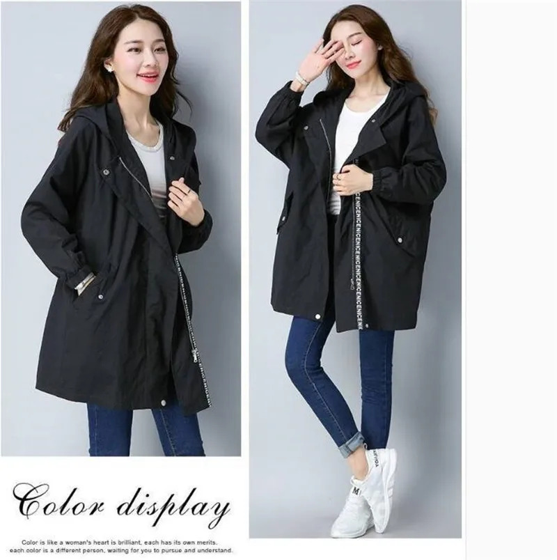 2020 Spring Autumn Trench Coat Women Casual Long Sleeve Hooded Medium Long Female Overcoat Plus Size Windbreaker Coats 5XL Y256