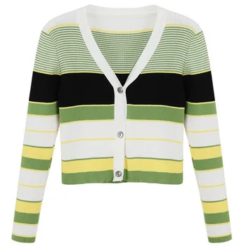 Women Fashion Qute Button Striped Print Knit Short Cardigan Long Sleeve Casual Warm Loose Sweater Newest 2020
Women Fashion Qute Button Striped Print Knit Short Cardigan Long Sleeve Casual Warm Loose Sweater Newest 2020