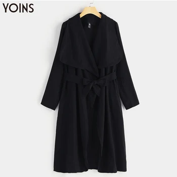 

YOINS 2020 Autumn Winter Trench Coats Women Belt Lapel Collar Long Sleeves Side Pockets Plus Size Oversized Outwear Streetwear