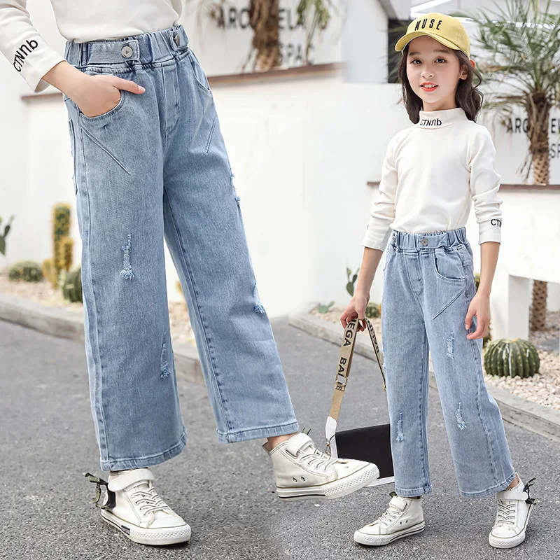 2020 New Girls Jeans Kids Spring Autumn Broken Hole Jeans Fashion Elastic Waist Trousers Teen Girl Denim Wide-Leg Pants
2020 New Girls Jeans Kids Spring Autumn Broken Hole Jeans Fashion Elastic Waist Trousers Teen Girl Denim Wide-Leg Pants