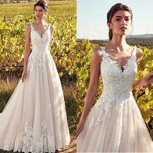V-Neck Open Back Wedding Dresses Appliqued A-line Straps Long Lace Vestidos De Noiva 2021 Bride Dress Elegant свадебное платье 
V-Neck Open Back Wedding Dresses Appliqued A-line Straps Long Lace Vestidos De Noiva 2021 Bride Dress Elegant свадебное платье