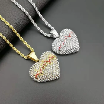 Hip Hop Bling Iced Out Rhinestone Gold Color Stainless Steel ECG Heart Pendants Necklace for Women Men Lovers Rapper Jewelry
Hip Hop Bling Iced Out Rhinestone Gold Color Stainless Steel ECG Heart Pendants Necklace for Women Men Lovers Rapper Jewelry