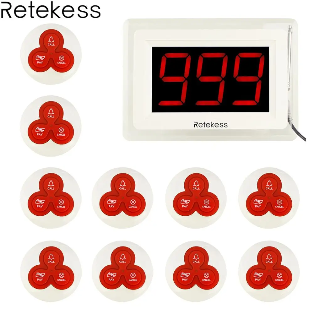 Wireless Calling System Restaurant Guest Call Paging System with 1 Host Display + 10 Table Bells F4421B 
Wireless Calling System Restaurant Guest Call Paging System with 1 Host Display + 10 Table Bells F4421B